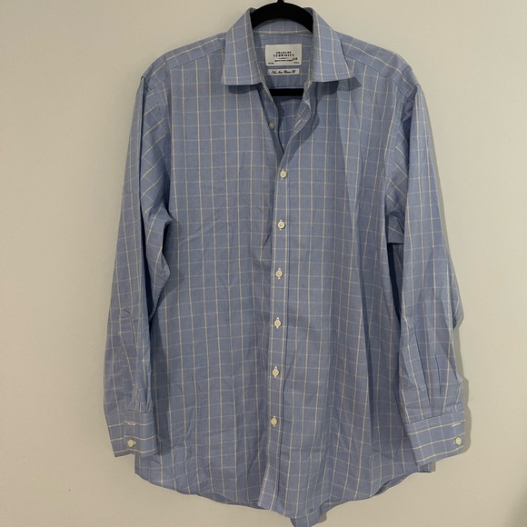 Charles Tyrwhitt London Button Down Blue Yellow Stripe Neck 16.5 /‎ 34 - Picture 1 of 5